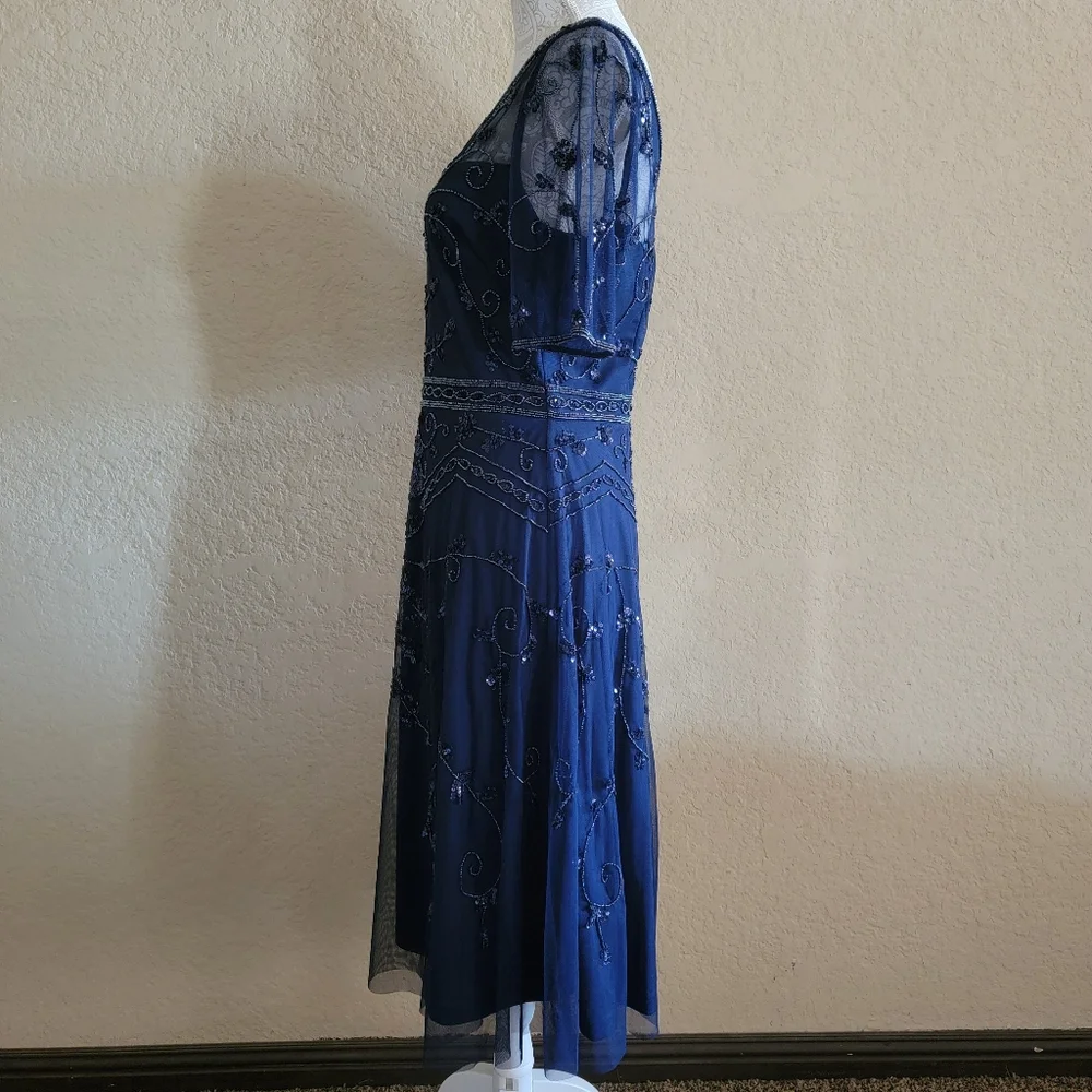 Adrianna Papell Embellished Tulle Midi Dress Sz 10 - Picture 2 of 7